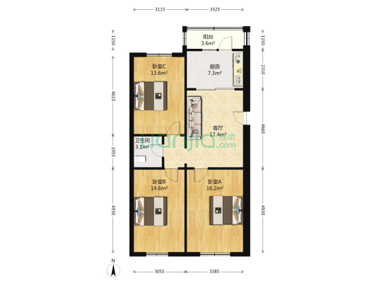 春城大街24号 3室1厅1卫 103平方