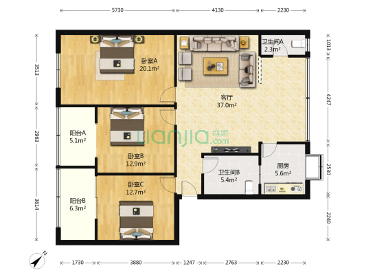 西雅小区(中原路) 3室1厅2卫 123平方