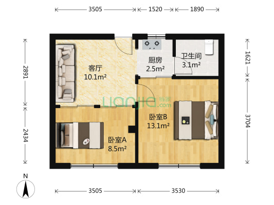 双兴财富长街（大菜市商圈） 2室1厅1卫 51平方