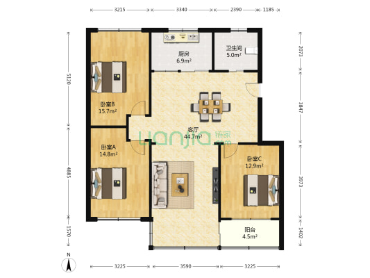 邱山大街114-755号 3室1厅1卫 120平方