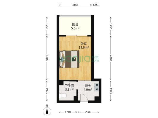 富裕世家 1室0厅1卫 36平方