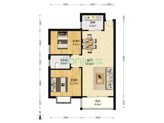风华四季园 2室1厅1卫 83平方
