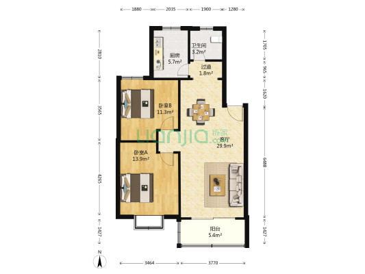 菊泉小区 2室1厅1卫 84平方