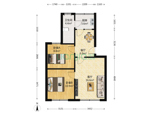 电机厂二福利宿舍 2室2厅1卫 60平方