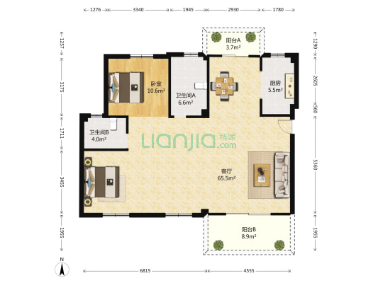 汉口湖畔洋房 1室1厅2卫 120平方