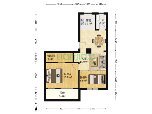 定淮门3号 2室1厅1卫 60平方