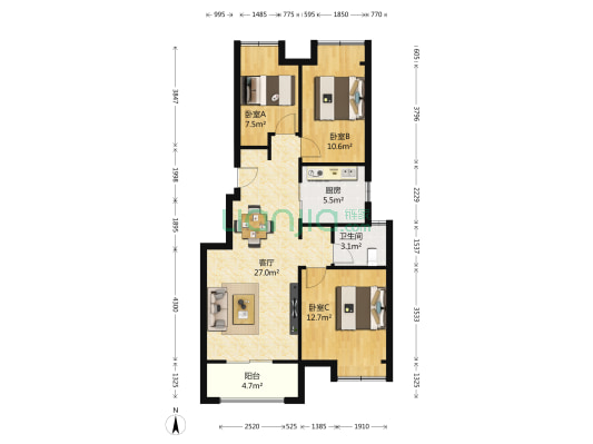万科遇见山 3室1厅1卫 89平方