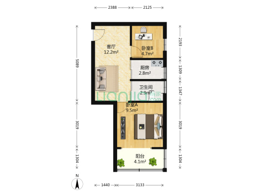 建康大厦 2室1厅1卫 53平方