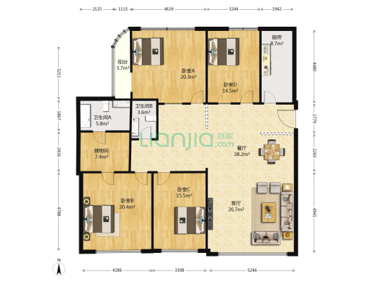 前花园 4室2厅2卫 241平方