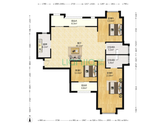 中海琴台华府 3室1厅2卫 150平方