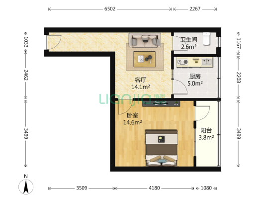 昆仑街 1室1厅1卫 44平方