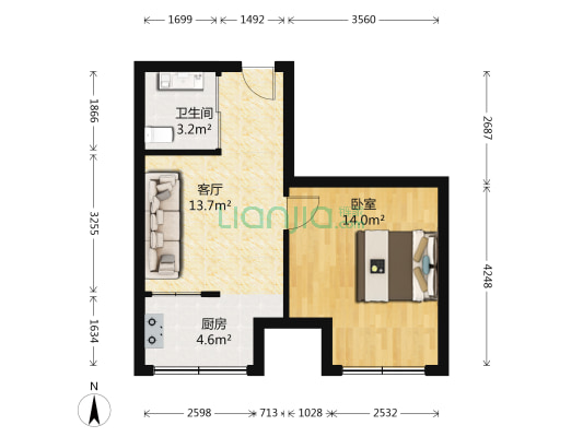 西城首府东区 1室1厅1卫 54平方