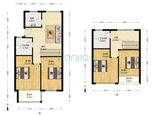 浪琴翠园 4室1厅2卫 129平方