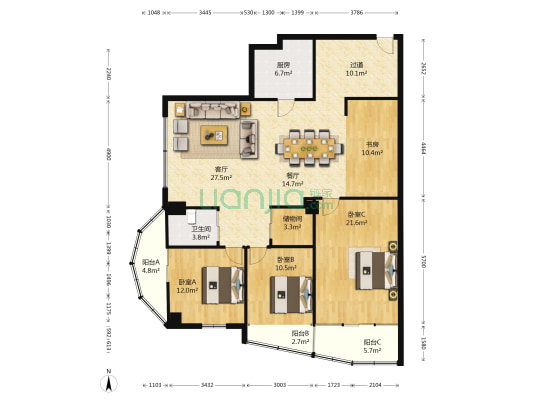 星泰大厦 4室2厅1卫 178平方
