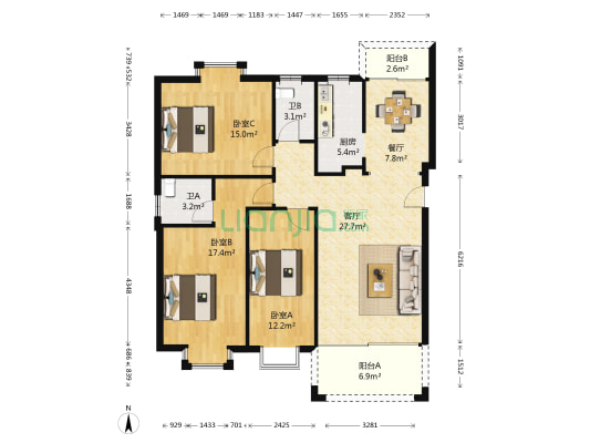 怡佳名苑 3室2厅2卫 122平方