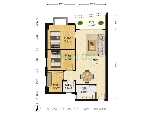 雅怡花园 3室1厅1卫 73平方