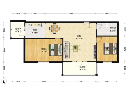 白毛小区 2室1厅1卫 107平方