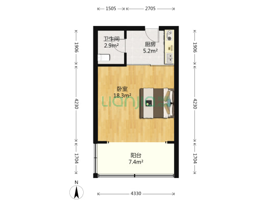 伸马祥园 1室0厅1卫 43平方