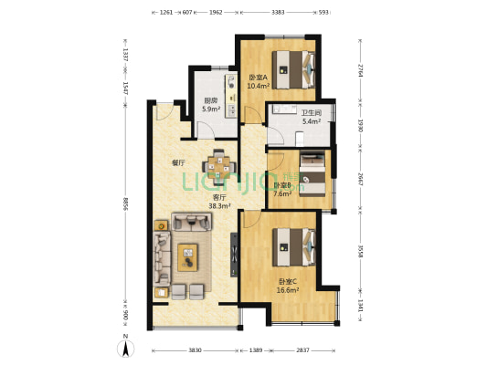 万科蓝山 3室1厅1卫 116平方