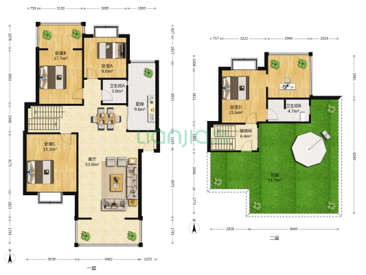 鹃城印象 4室1厅2卫 133平方