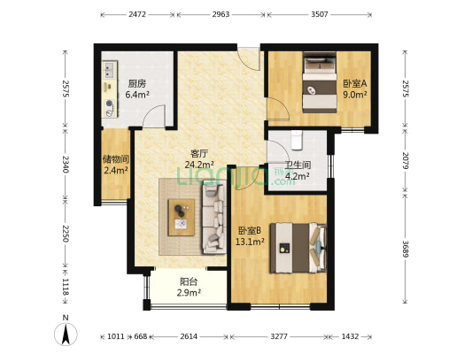 蒲瑞馨园南区 2室1厅1卫 82平方
