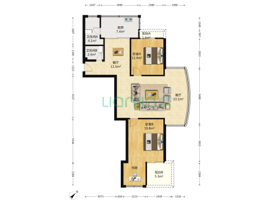 先锋苑小区 2室2厅2卫 81平方