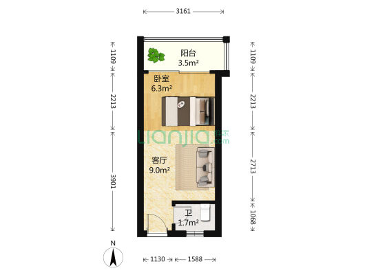 天福居 1室1厅1卫 23平方