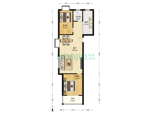 弘阳旭日上城三区 2室1厅1卫 96平方