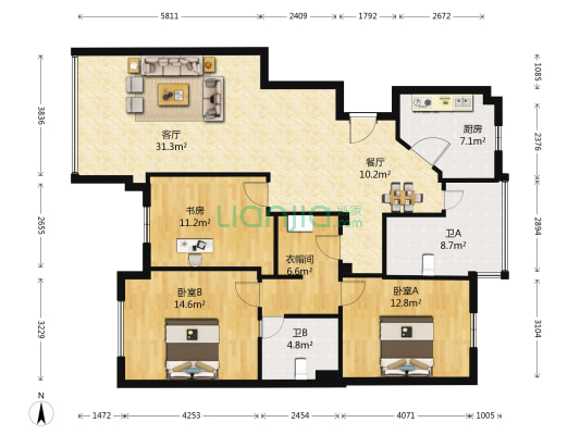 常青藤小城 3室2厅2卫 135平方
