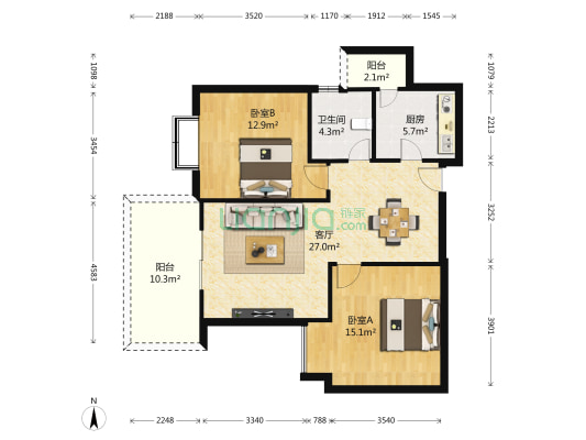 映泉美居 2室1厅1卫 87平方