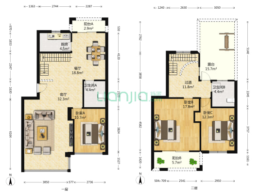 嘉源新城（53、55、57） 3室2厅2卫 149平方