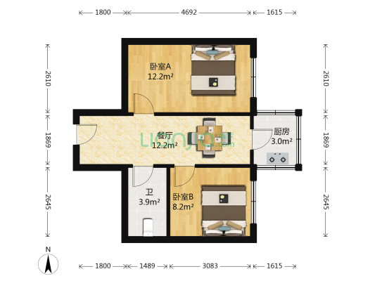 清真体改委西区 2室1厅1卫 54平方