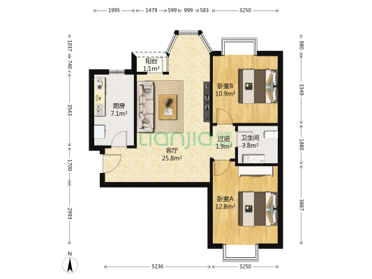合生世界村 2室1厅1卫 91平方