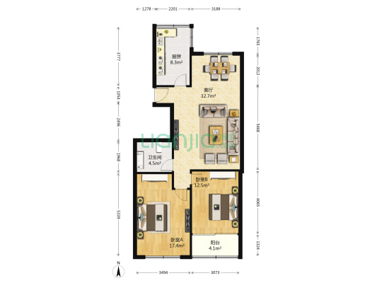 贵合花园一期 2室1厅1卫 95平方