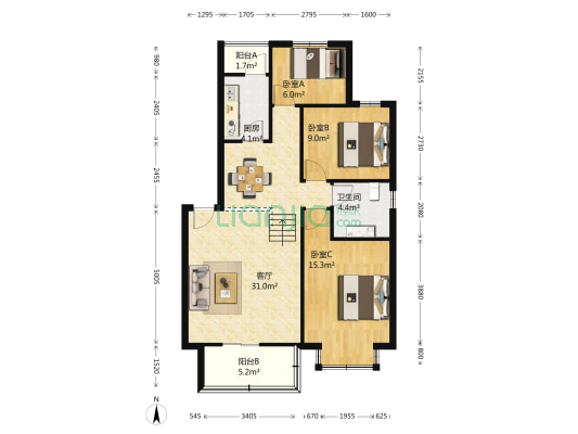 将军家苑 3室1厅1卫 99平方