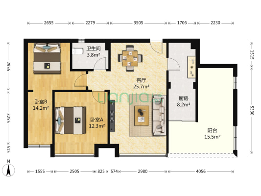 春天华逸 2室1厅1卫 62平方