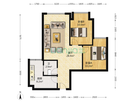 金科天宸三街区 2室1厅1卫 76平方
