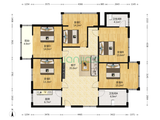 东明街48号 5室1厅2卫 141平方