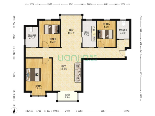 浩友凤凰城金凤华府 3室2厅2卫 128平方