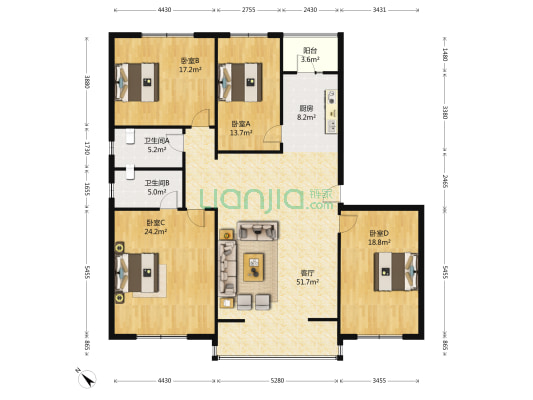 丽景花园 4室1厅2卫 218平方