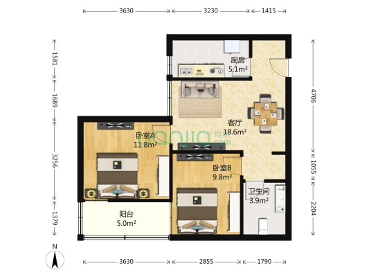 望河园 2室1厅1卫 71平方