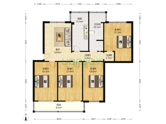 城北路东4号院 4室1厅1卫 142平方