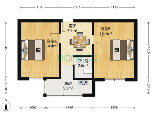 周东一村 2室1厅1卫 54平方