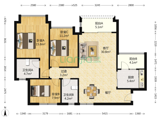 锦绣半岛东区 3室1厅2卫 111平方