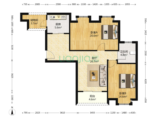 梅巷花园 2室1厅1卫 108平方