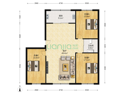 交警二区 3室1厅1卫 130平方