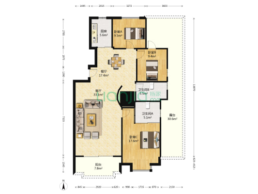南翔锦苑 3室2厅2卫 126平方