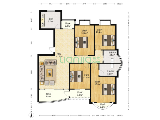 文化花园园中苑 4室1厅2卫 155平方