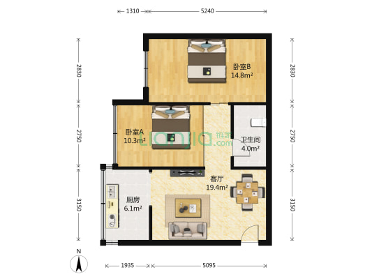 盐务街19号 2室1厅1卫 67平方