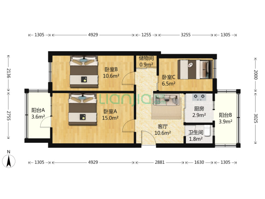 玉泉路65号院 3室1厅1卫 67平方
